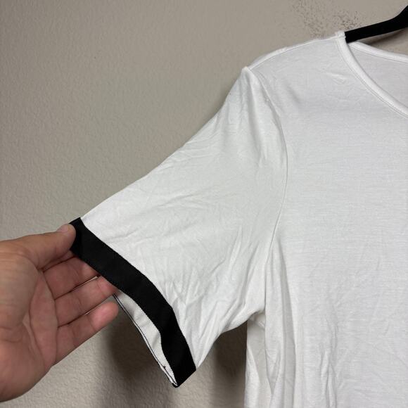 Les Femmes Velours Large Crew Neck Ringer Tee Top White Lenzing Modal Stretch - Picture 3 of 8